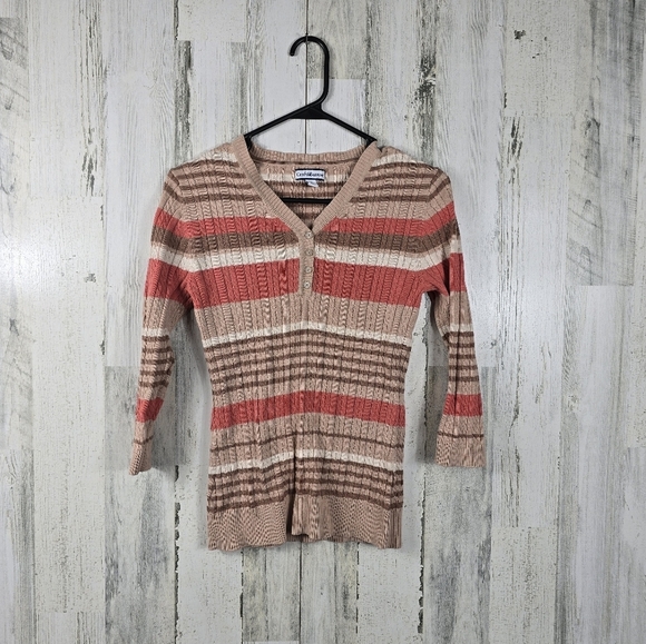 3/$15 Croft&barrow tan striped light sweater/shirt women's size small - Picture 9 of 9